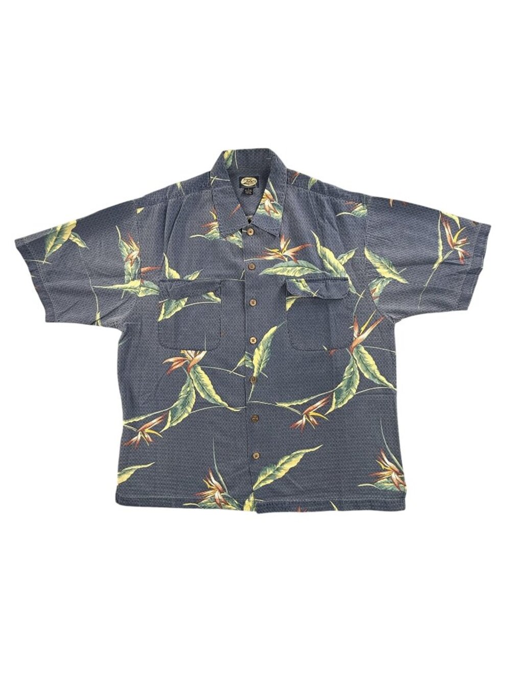 Vintage Tommy Bahama Shirt Men Large Blue Hawaiian Button Up Short Sleeve Pocket